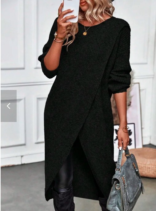 Long Knitted Dress for Women in Autumn in Black