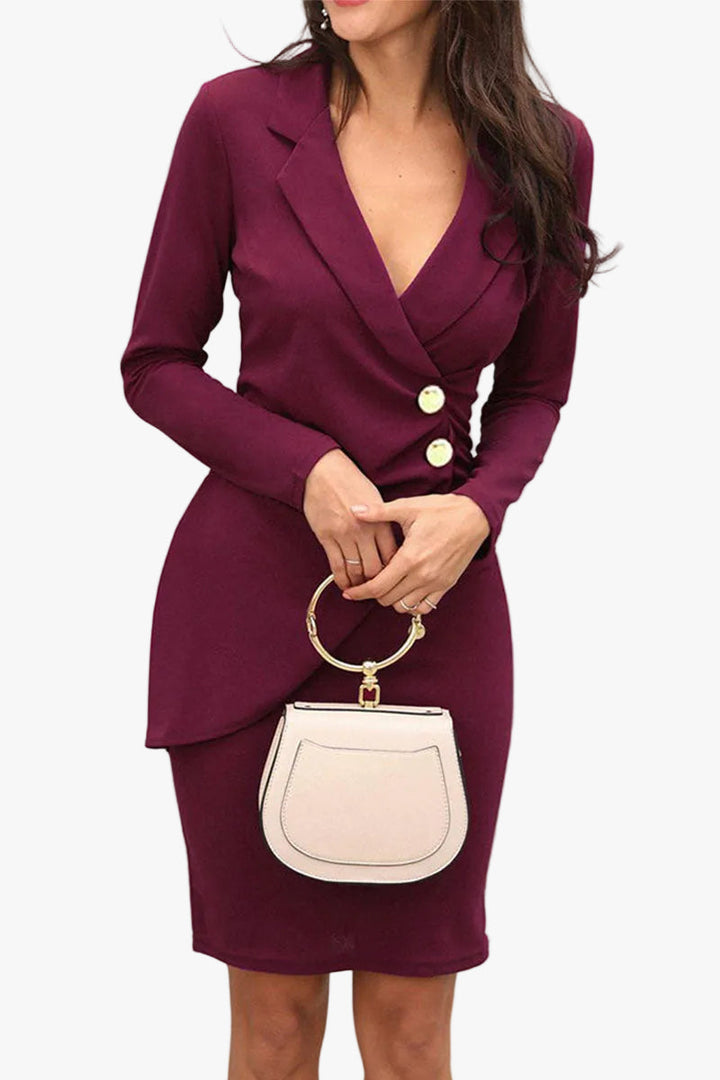 Long sleeve knitted dress for women, midi in Burgundy