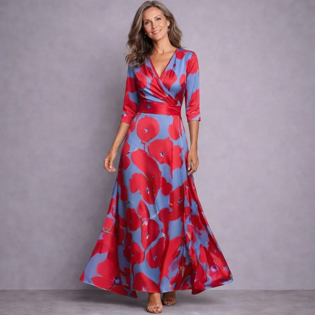 Maxi Dress for Women in Flowing Elegance in Red/Blue