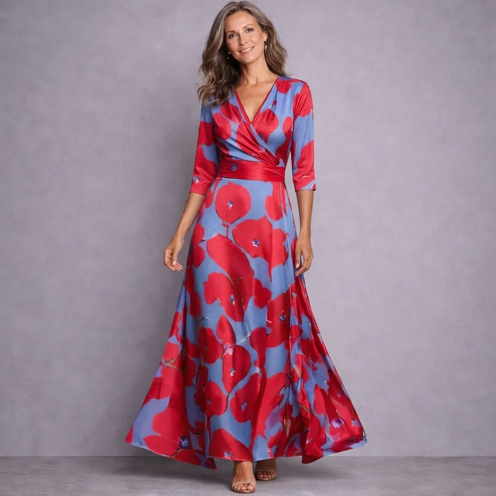 Maxi Dress for Women in Flowing Elegance in Red/Blue