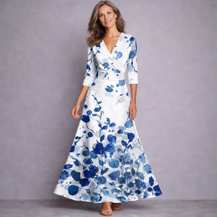 Maxi Dress for Women in Flowing Elegance in White/Blue
