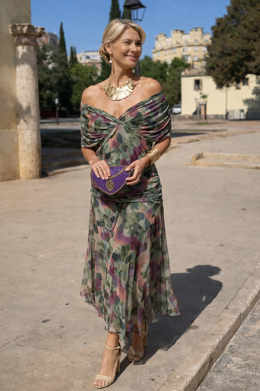 Maxikleid für Feste mit V-Ausschnitt Beach in Blumenstrauß