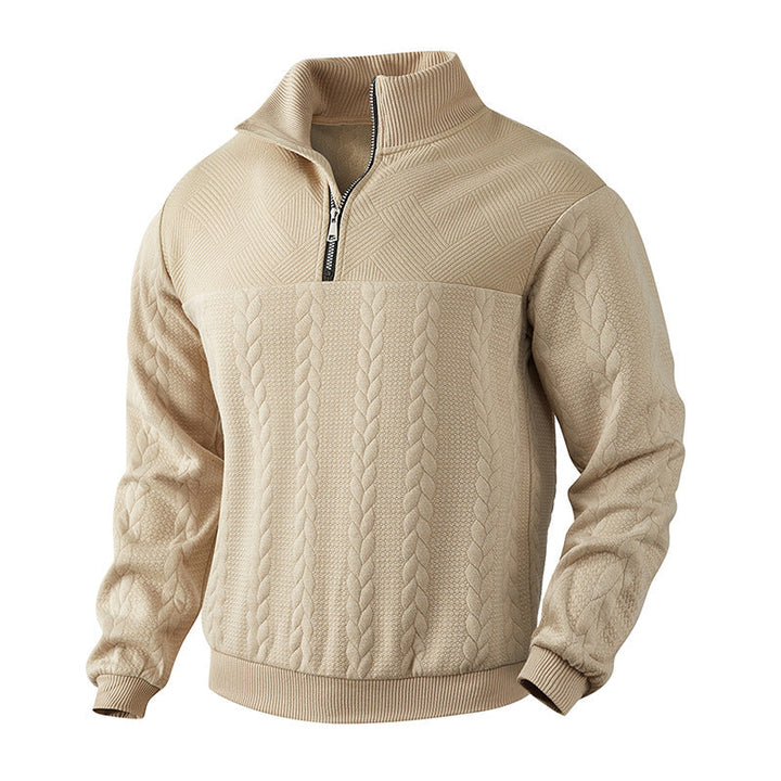 Men's Cable Knit Pullover with Quarter Zip in Beige