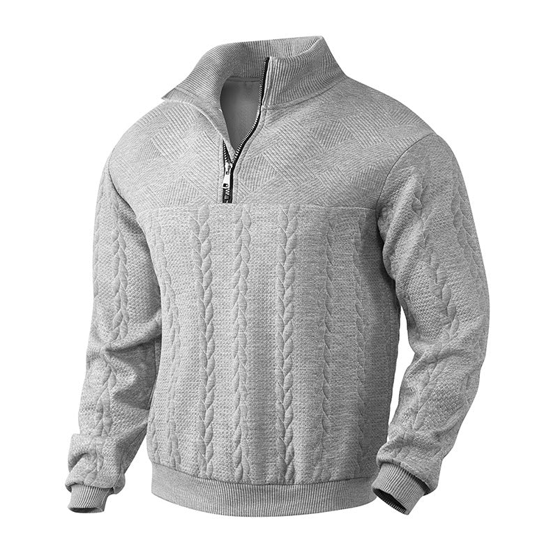Men's Cable Knit Pullover with Quarter Zip in Grau marmoriert