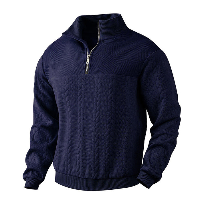 Men's Cable Knit Pullover with Quarter Zip in Navy