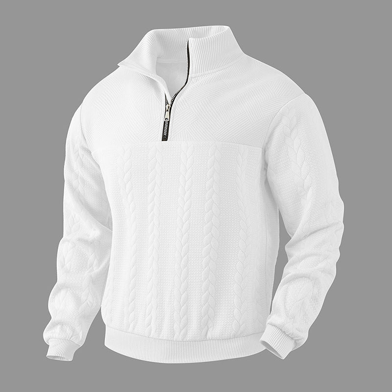Men's Cable Knit Pullover with Quarter Zip in White