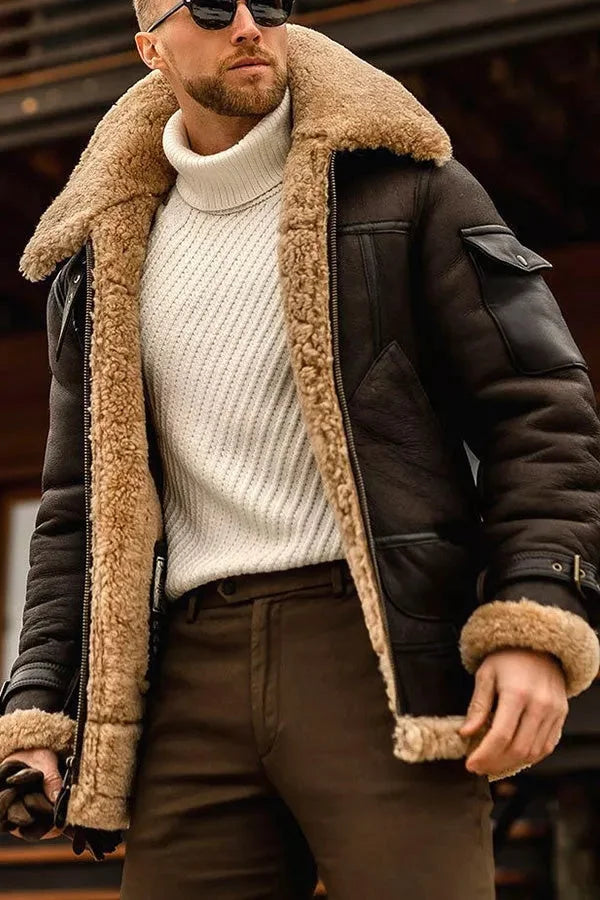 Men's Camel Faux-Fur Autumn Jacket in Kaffee