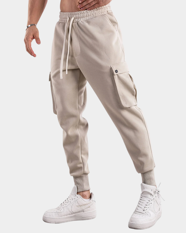 Men's Cargo Trousers with Modern Tapered Fit in Beige