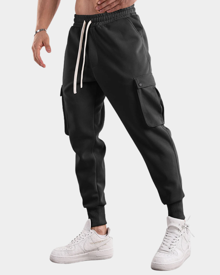Men's Cargo Trousers with Modern Tapered Fit in Black
