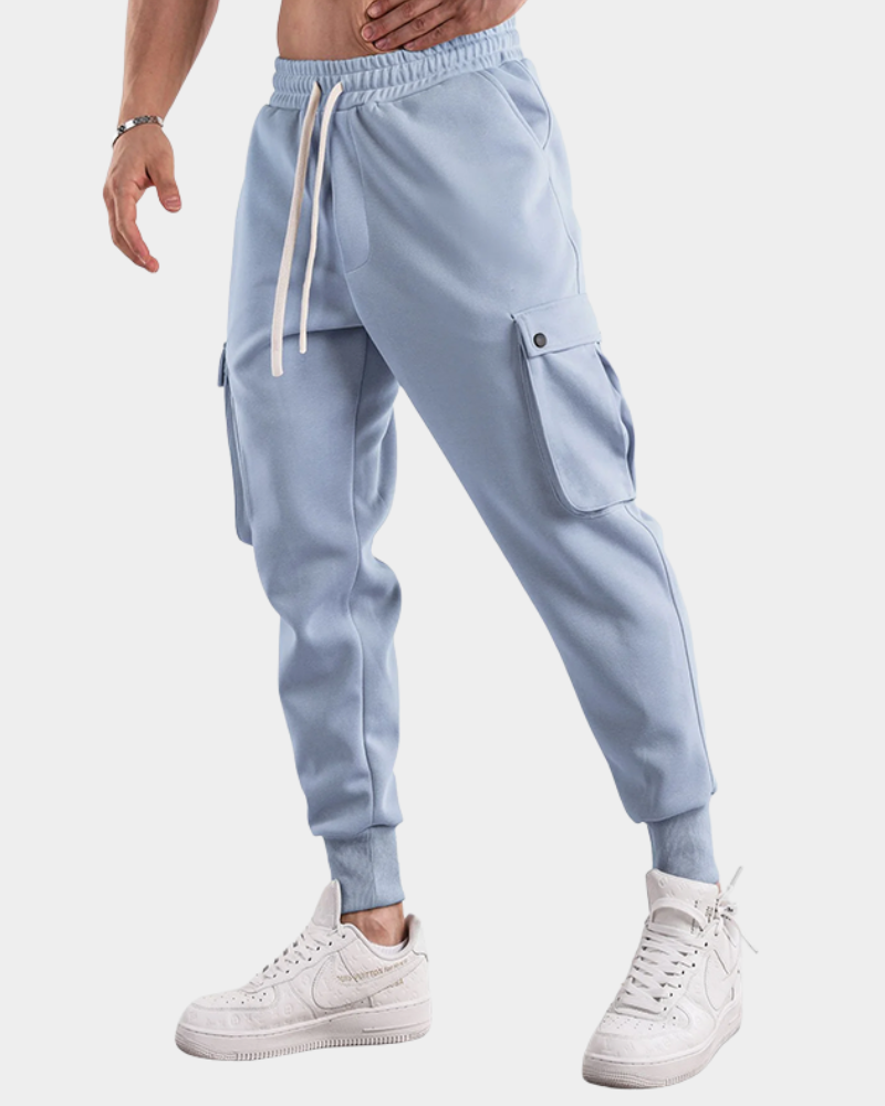 Men's Cargo Trousers with Modern Tapered Fit in Blue