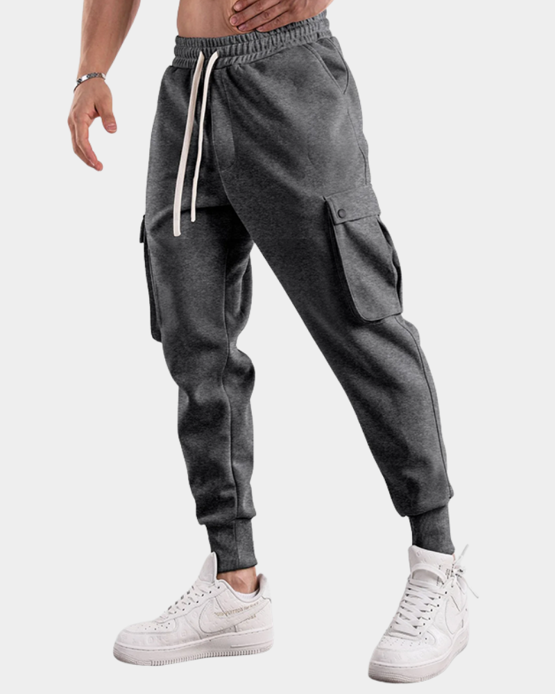 Men's Cargo Trousers with Modern Tapered Fit in Dark Grey