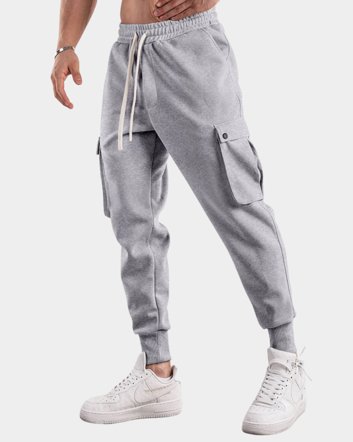Men's Cargo Trousers with Modern Tapered Fit in Light Grey