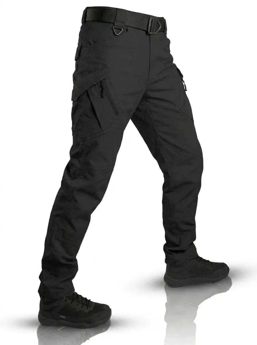 Men's Cargo Trousers with Multi-Pocket Design in Black