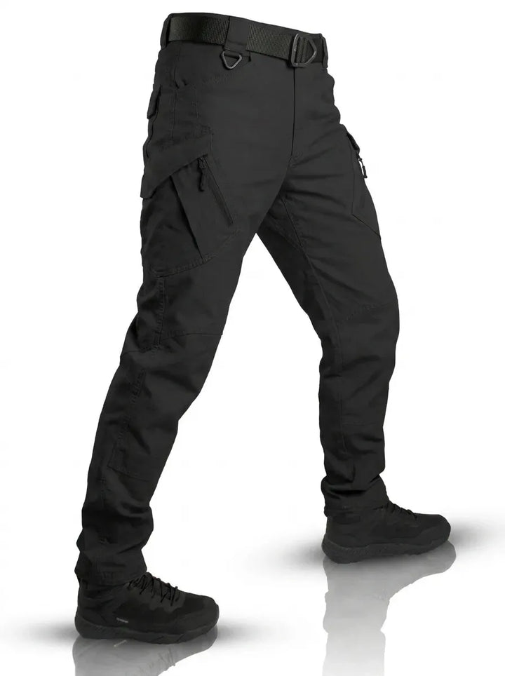 Men's Cargo Trousers with Multi-Pocket Design in Black
