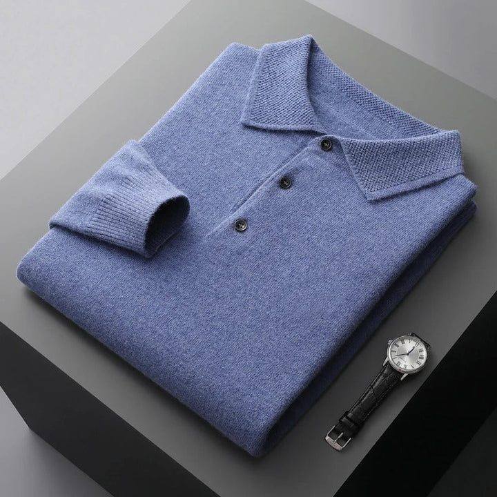 Men's Cashmere Polo Business Pullover in Blue