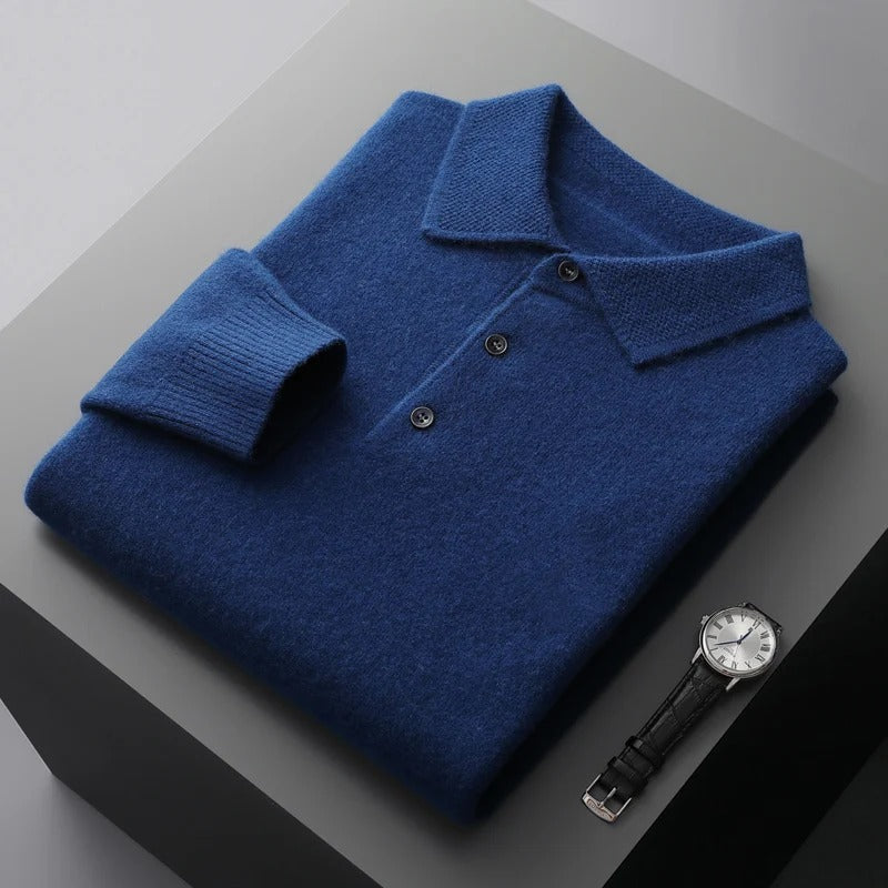 Men's Cashmere Polo Business Pullover in Dark Blue