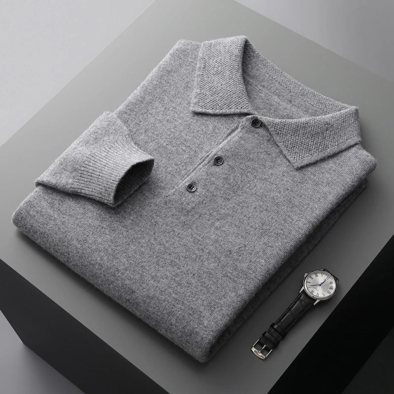 Men's Cashmere Polo Business Pullover in Grey
