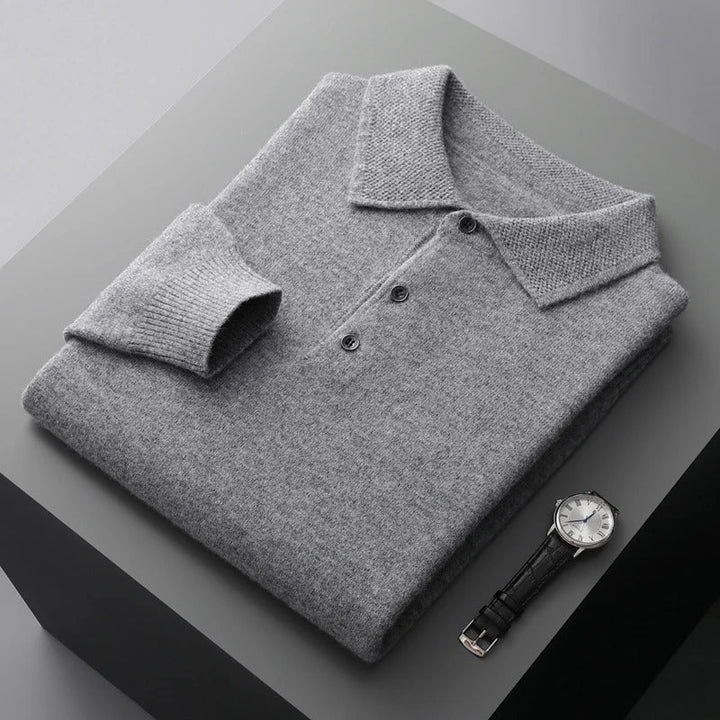 Men's Cashmere Polo Business Pullover in Grey