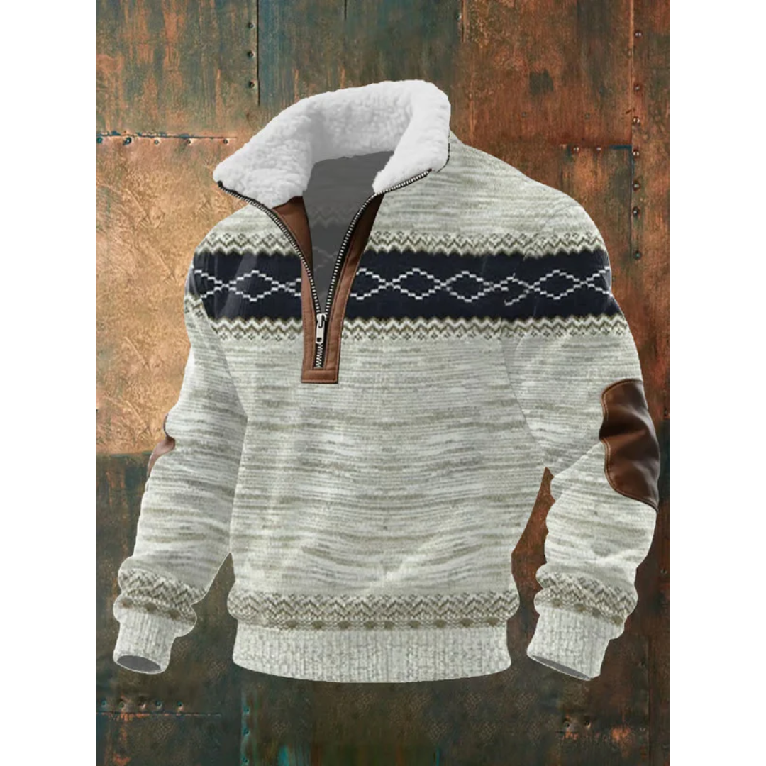 Men's Casual Autumn Fleece Pullover in Grau/Schwarz