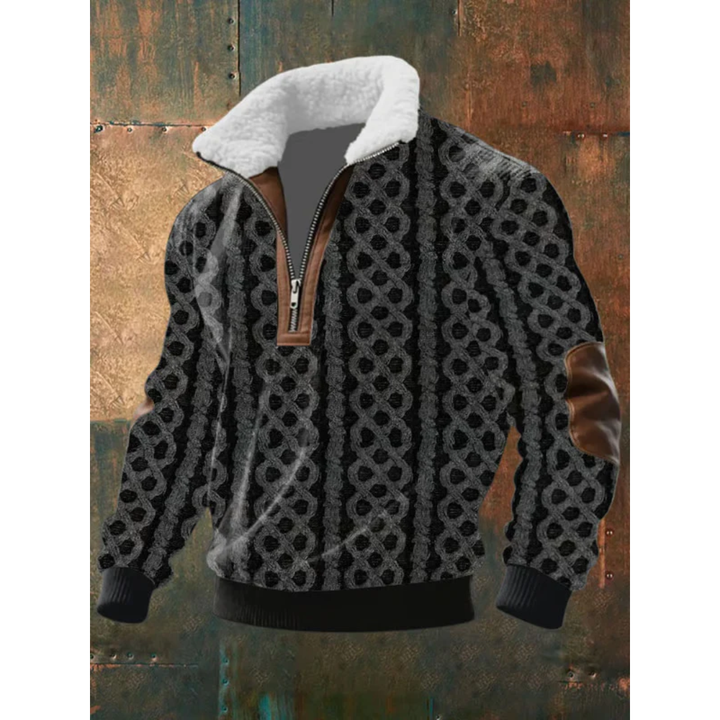 Men's Casual Autumn Fleece Pullover in Schwarz/Braun