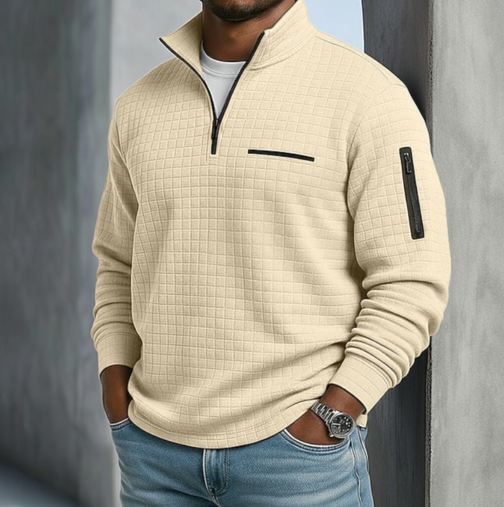 Men's Casual Long Sleeve Waffle Shirt in Beige