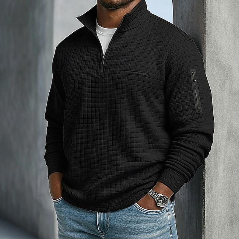 Men's Casual Long Sleeve Waffle Shirt in Black