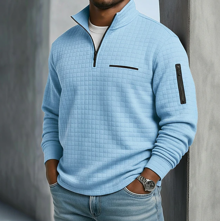 Men's Casual Long Sleeve Waffle Shirt in Blue