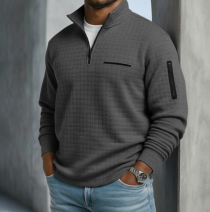 Men's Casual Long Sleeve Waffle Shirt in Dark Grey