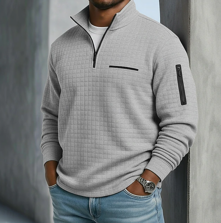 Men's Casual Long Sleeve Waffle Shirt in Grey