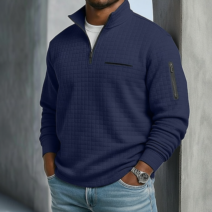Men's Casual Long Sleeve Waffle Shirt in Navy Blue