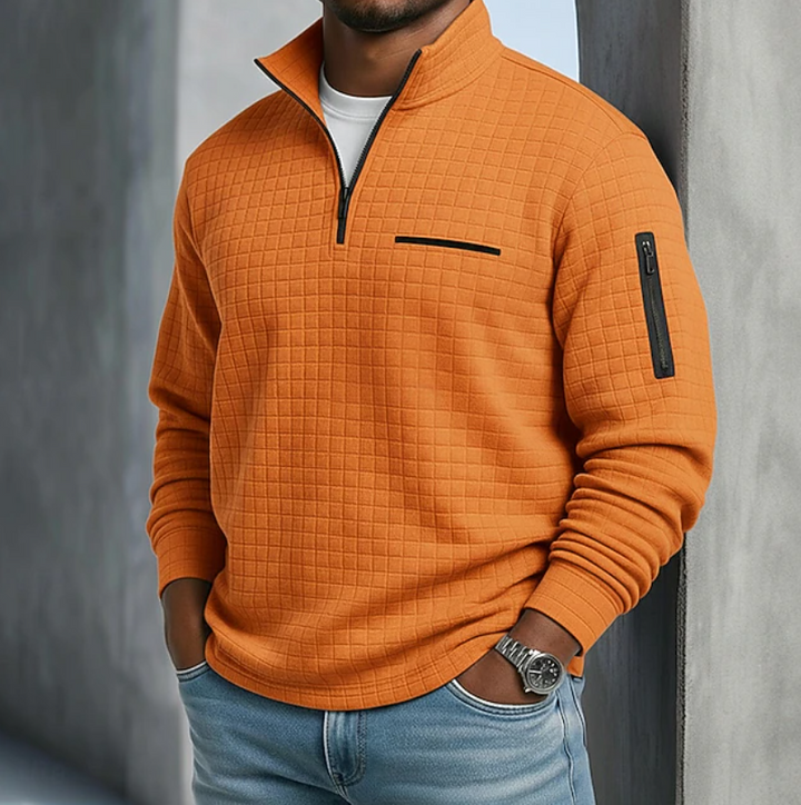 Men's Casual Long Sleeve Waffle Shirt in Orange
