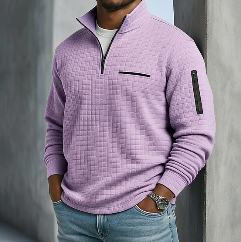 Men's Casual Long Sleeve Waffle Shirt in Purple