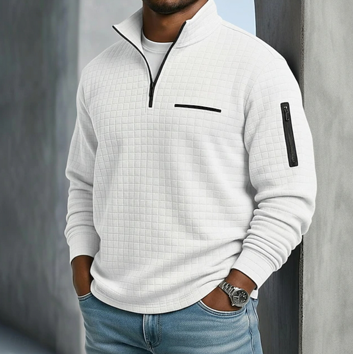 Men's Casual Long Sleeve Waffle Shirt in White