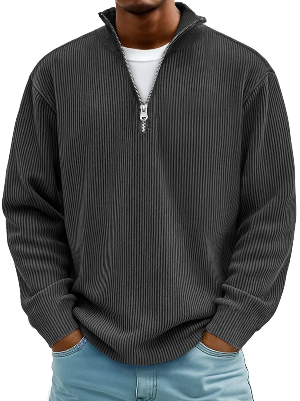 Men's Casual Pullover with Half Zip in Black