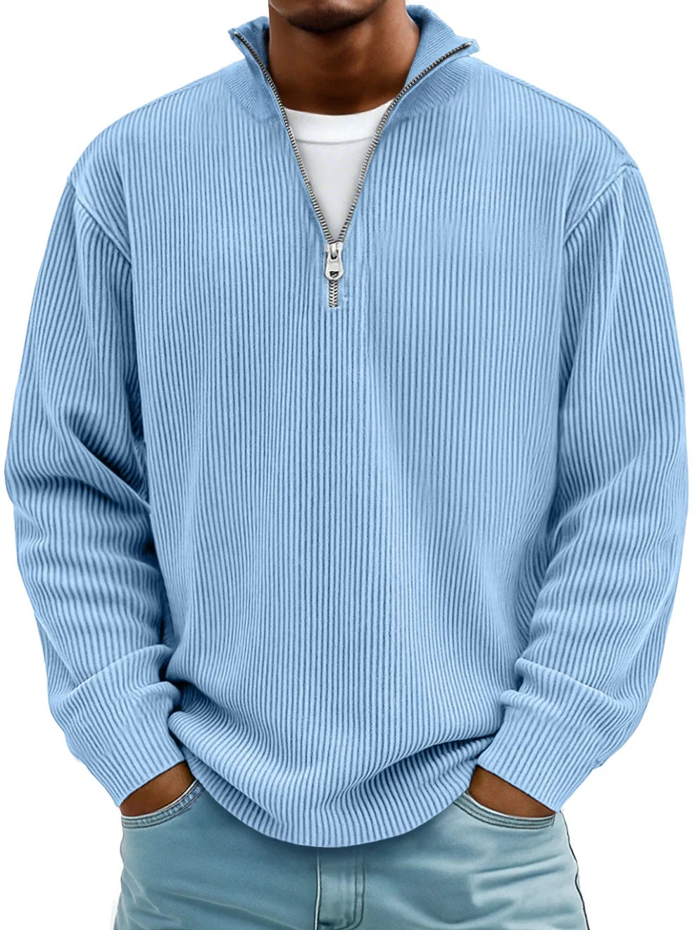 Men's Casual Pullover with Half Zip in Blue