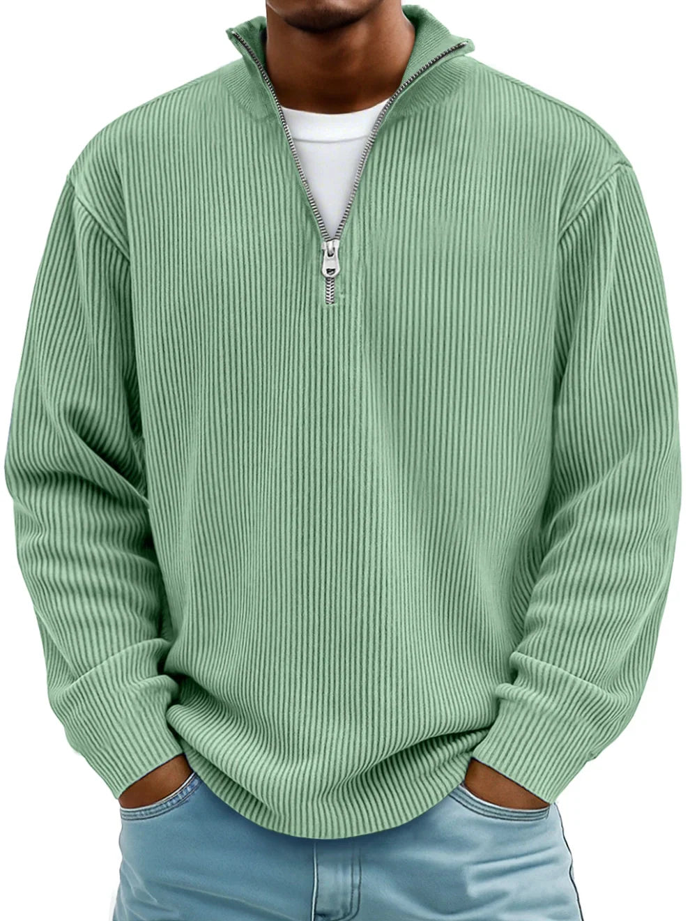 Men's Casual Pullover with Half Zip in Green