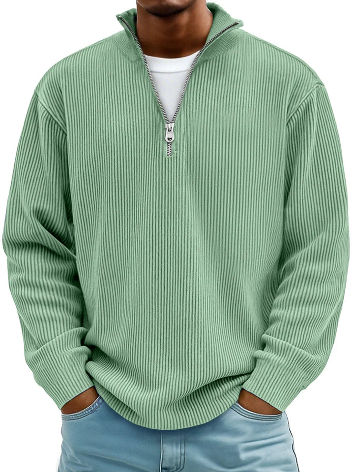 Men's Casual Pullover with Half Zip in Green
