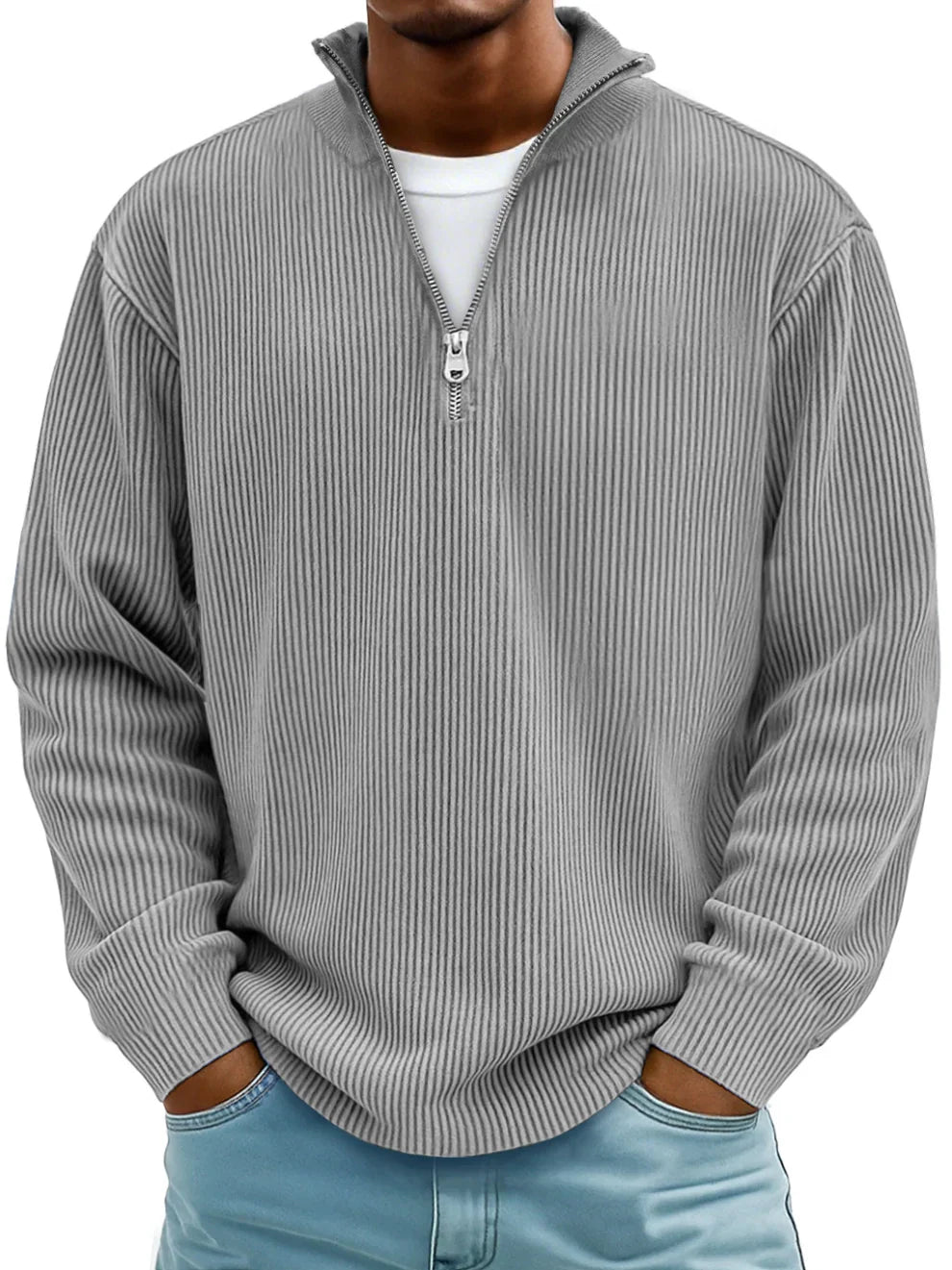Men's Casual Pullover with Half Zip in Grey