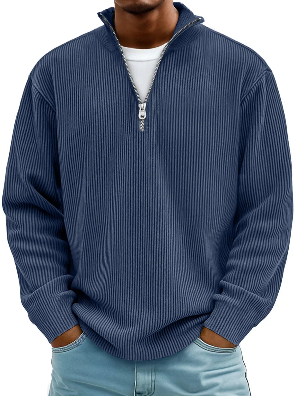 Men's Casual Pullover with Half Zip in Navy