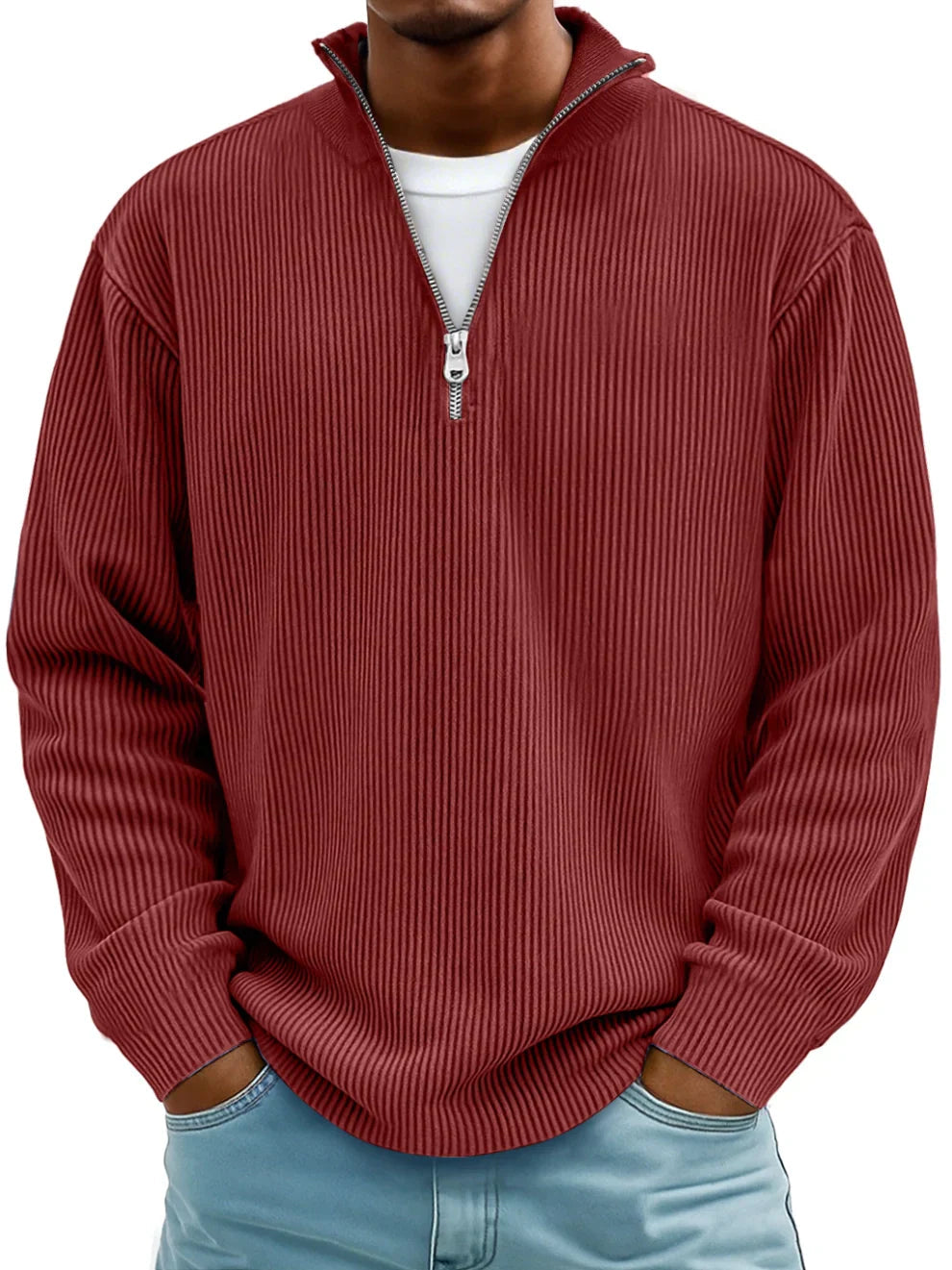Men's Casual Pullover with Half Zip in Red