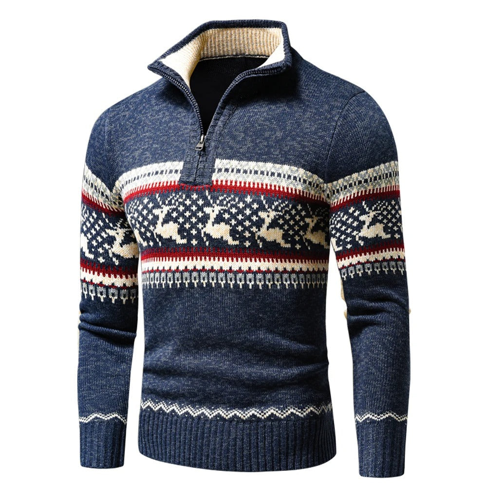 Men's Christmas Jumper with Adjustable Zip in Blue