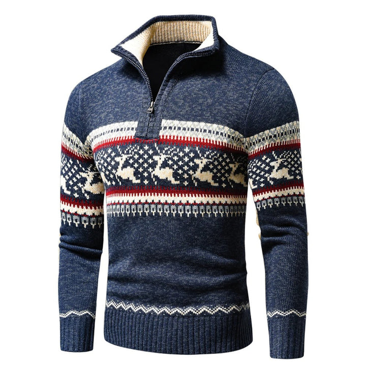 Men's Christmas Jumper with Adjustable Zip in Blue
