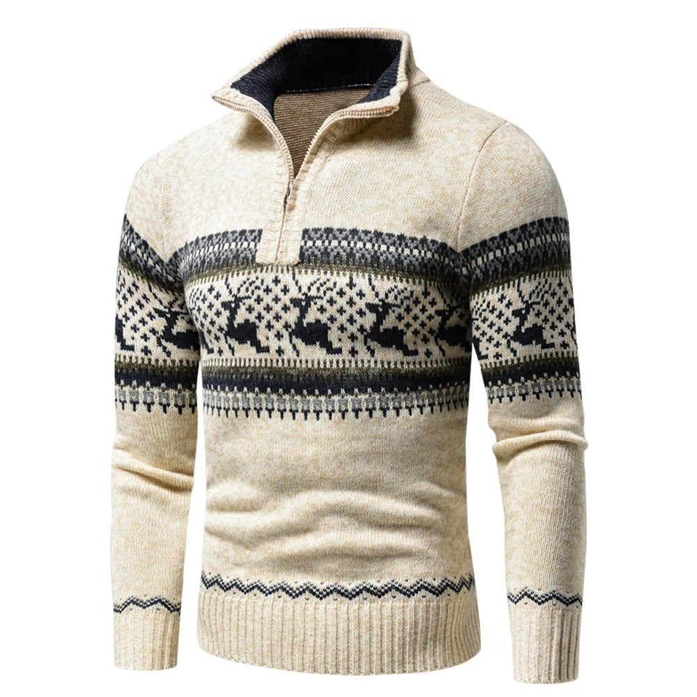 Men's Christmas Jumper with Adjustable Zip in Light brown