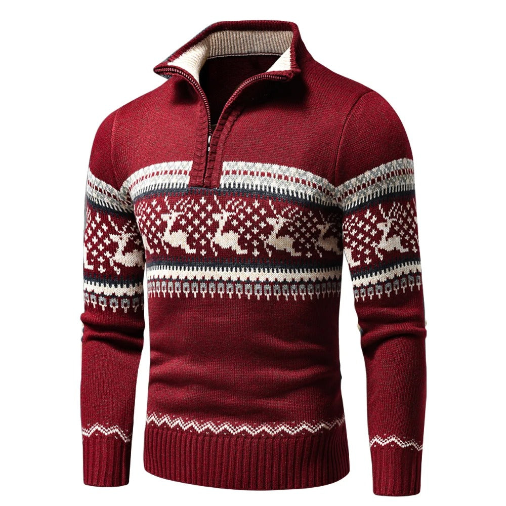 Men's Christmas Jumper with Adjustable Zip in Red