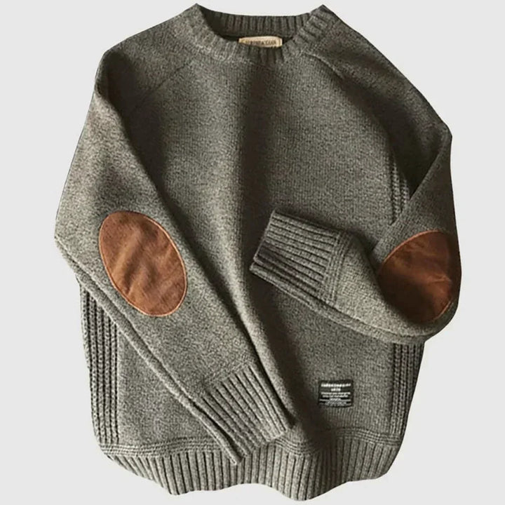 Men's Christmas Jumper with Elbow Patches in Grey