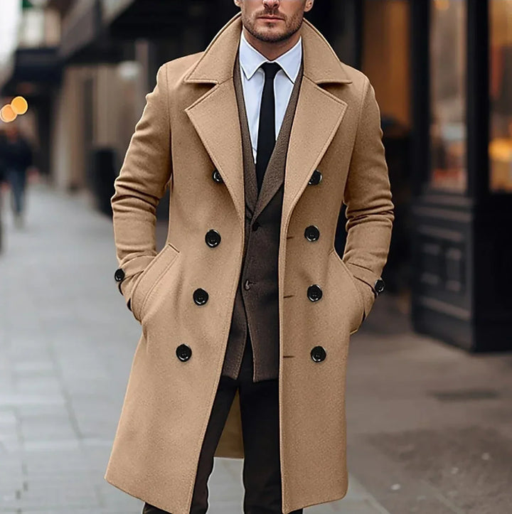Men's Classic Trench Coat for Autumn in Khaki