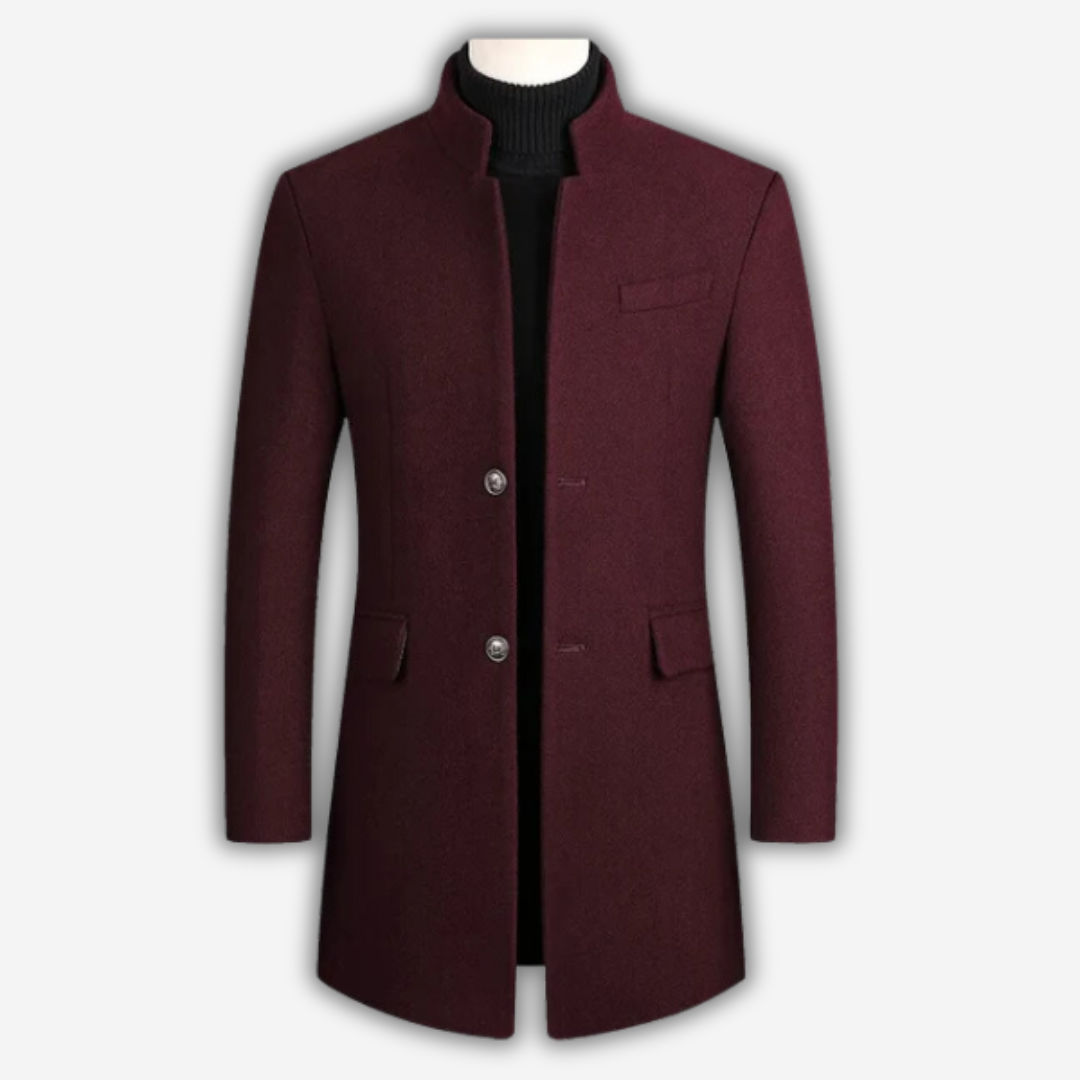 Men's Classic Wool Coat for Autumn in Red