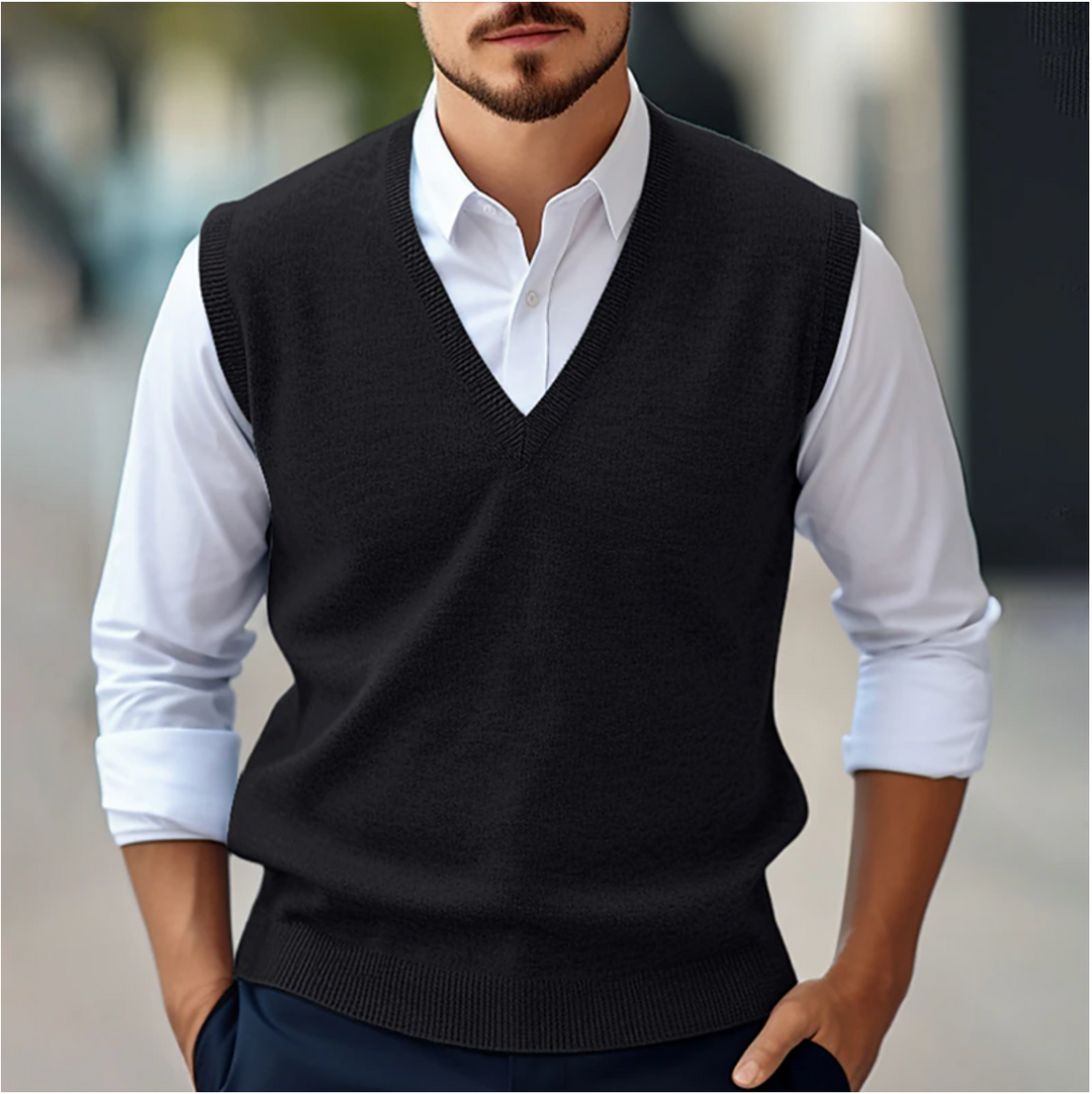 Men's Comfortable V-Neck Vest for Smart Layering in Black