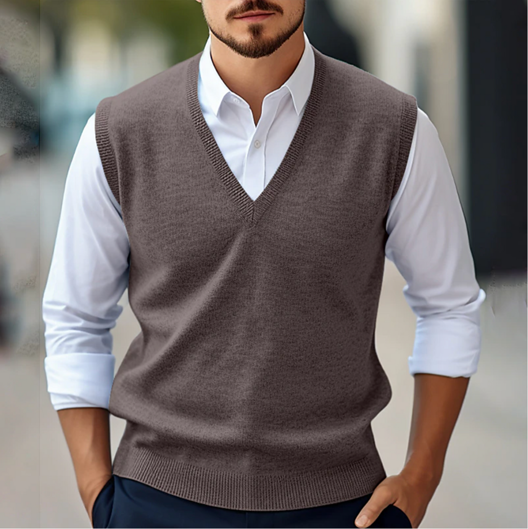 Men's Comfortable V-Neck Vest for Smart Layering in Brown