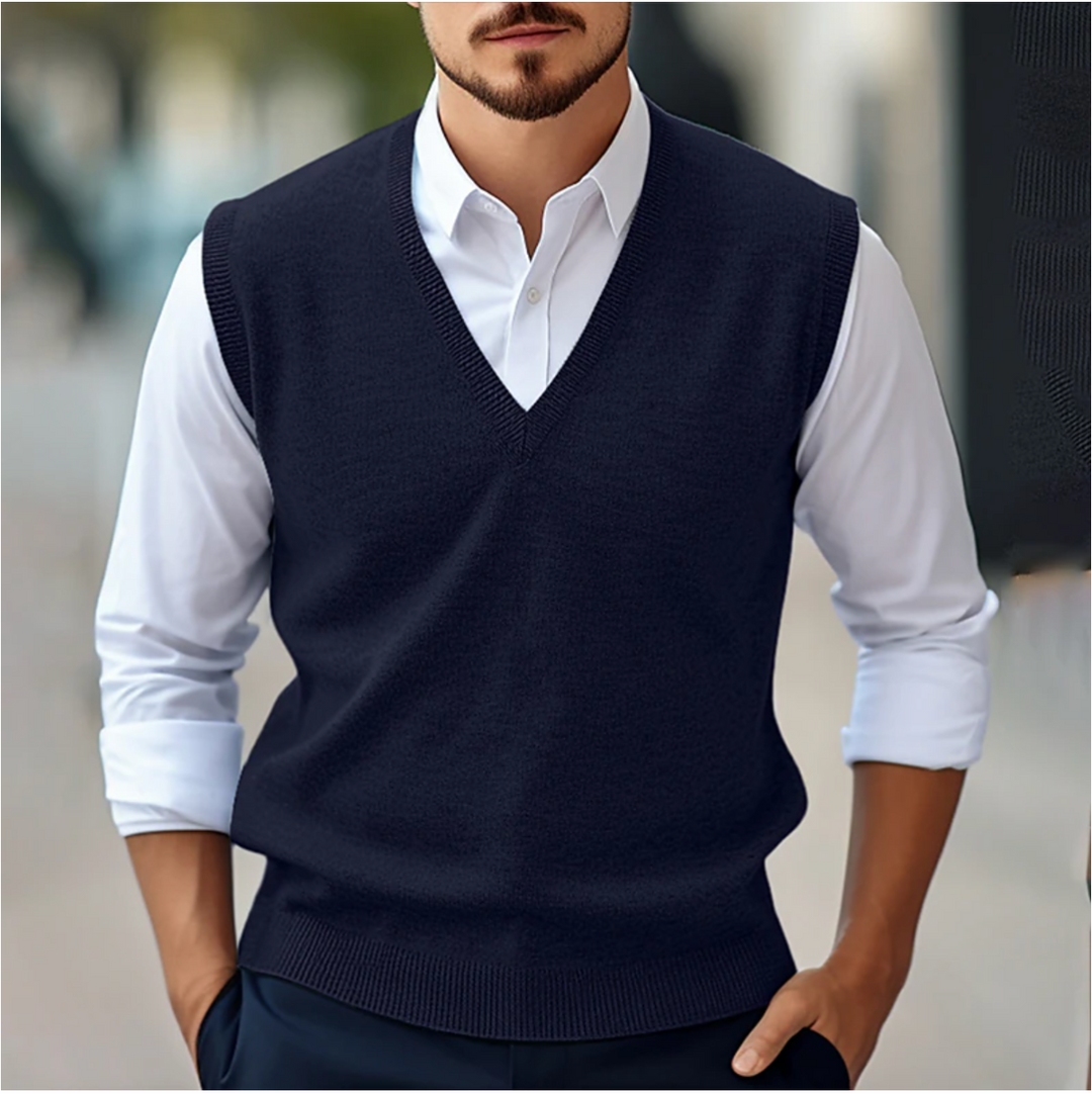 Men's Comfortable V-Neck Vest for Smart Layering in Dark Blue